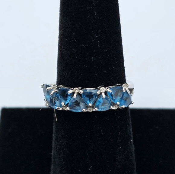Genuine London Blue Topaz Rhodium Over Sterling Silver Ring! Sz 7 - Picture 10 of 16